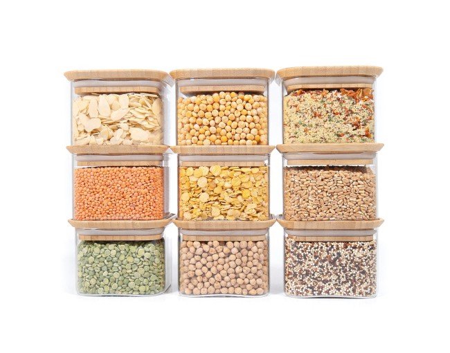 Square storage jars, stackable, set of 9