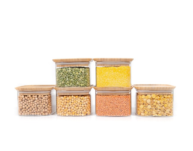 Square storage jars, stackable, set of 9