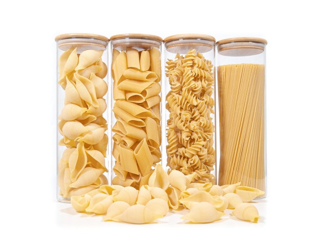 Round storage jars with bamboo lids, set of 4, 2000 ml