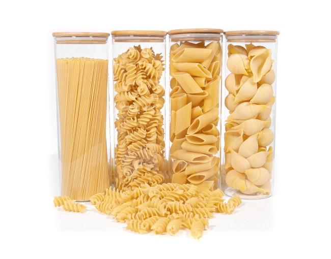 Barattoli rotondi con coperchio in bambù, set da 4, 2000 ml