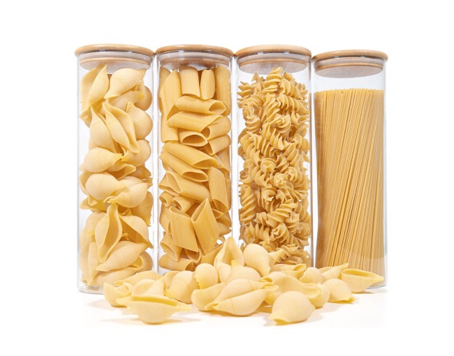 Barattoli rotondi con coperchio in bambù, set da 4, 2000 ml