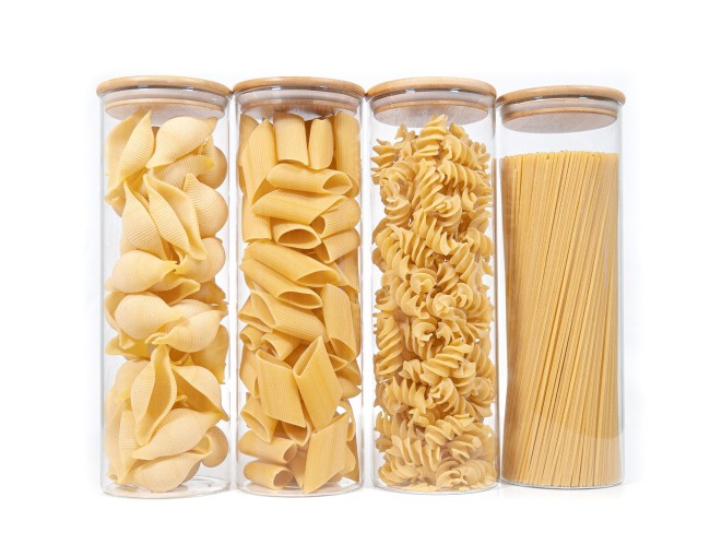 Round storage jars with bamboo lids, set of 4, 2000 ml