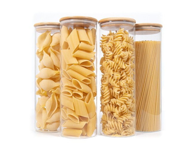 Barattoli rotondi con coperchio in bambù, set da 4, 2000 ml