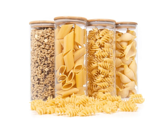 Barattoli rotondi con coperchio in bambù, set da 4, 1700 ml