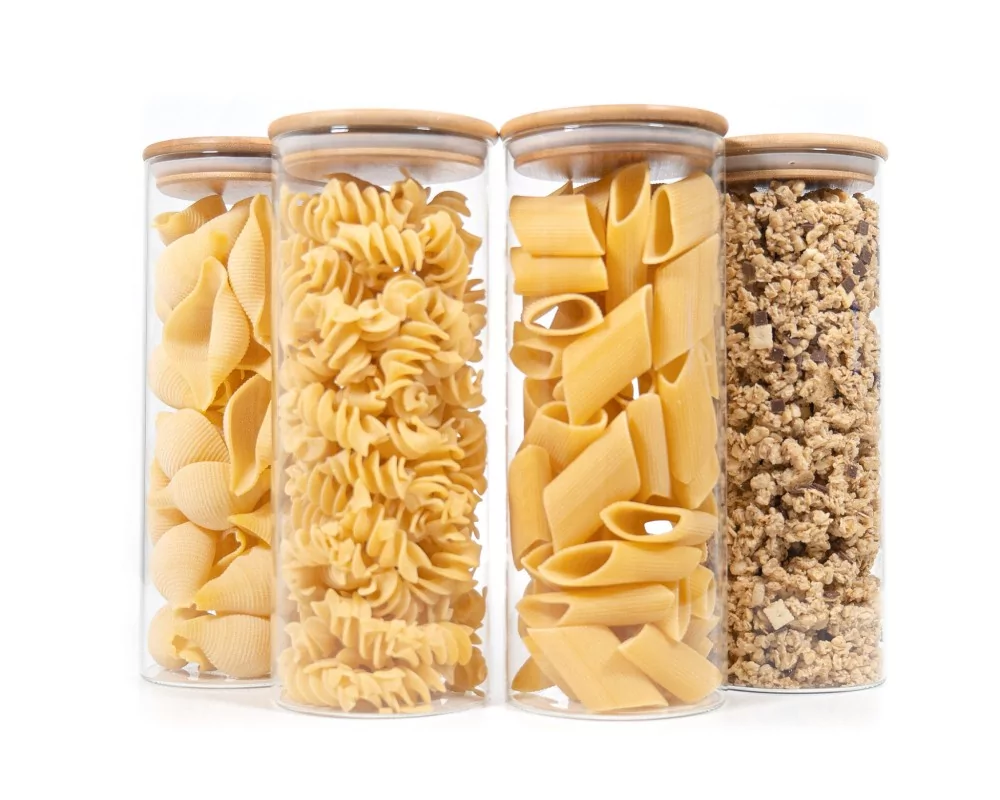 Runde Vorratsgläser mit Bambusdeckel 4er Set 1700ml