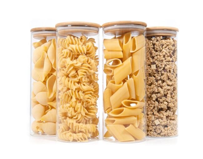 Barattoli rotondi con coperchio in bambù, set da 4, 1700 ml