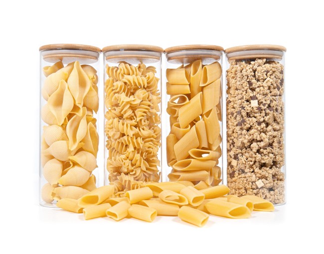 Round storage jars with bamboo lids, set of 4, 1700 ml