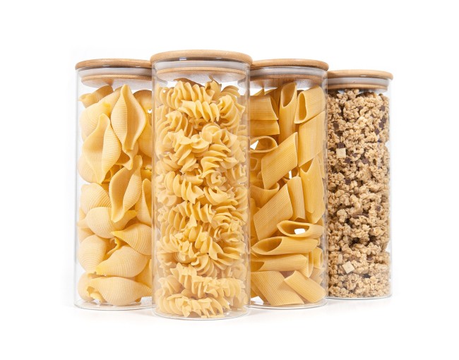 Round storage jars with bamboo lids, set of 4, 1700 ml