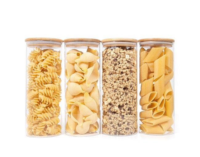 Round storage jars with bamboo lids, set of 4, 1700 ml