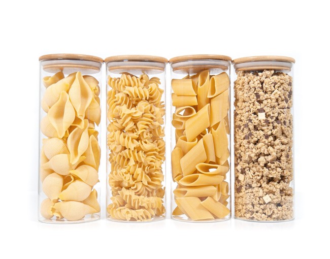 Bocaux de conservation ronds avec couvercles en bambou, lot de 4, 1700 ml