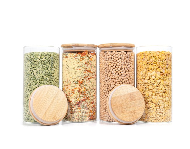 Bocaux de conservation ronds avec couvercles en bambou, lot de 4, 1400 ml