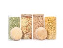 Round storage jars with bamboo lids, set of 4, 1400 ml