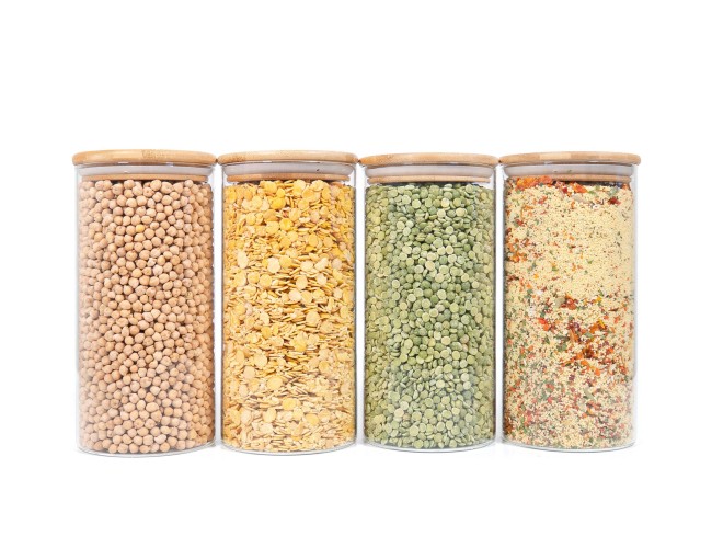 Bocaux de conservation ronds avec couvercles en bambou, lot de 4, 1400 ml