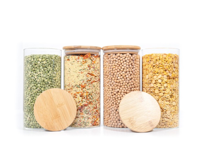 Bocaux de conservation ronds avec couvercles en bambou, lot de 4, 1400 ml