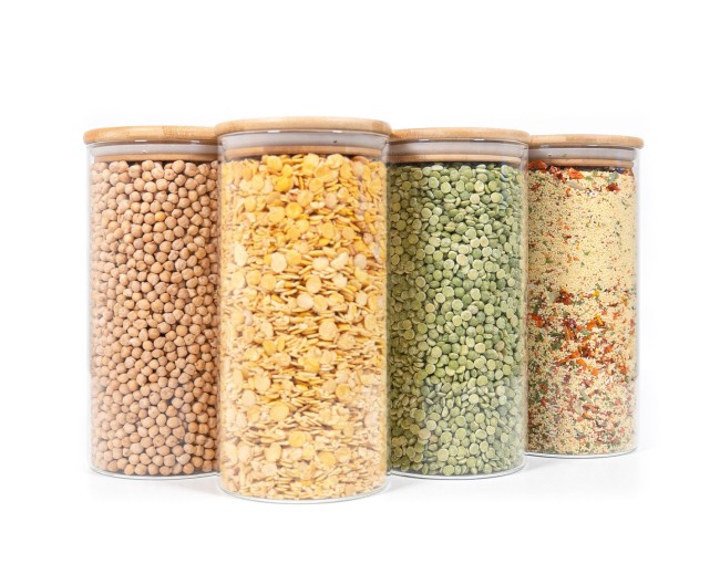 Round storage jars with bamboo lids, set of 4, 1400 ml