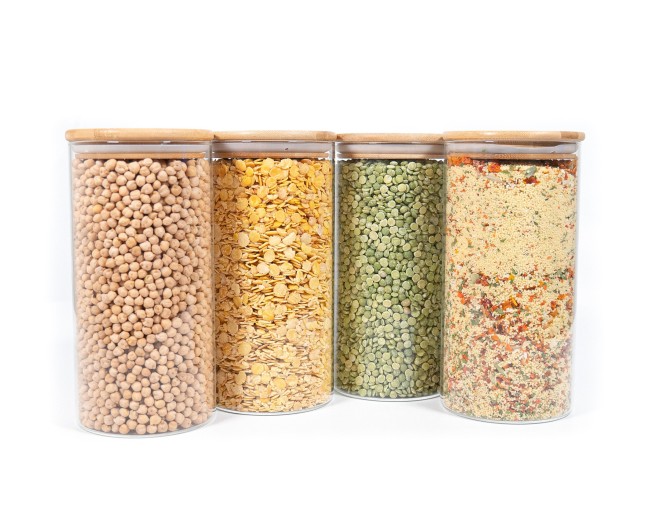 Round storage jars with bamboo lids, set of 4, 1400 ml