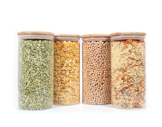 Bocaux de conservation ronds avec couvercles en bambou, lot de 4, 1400 ml