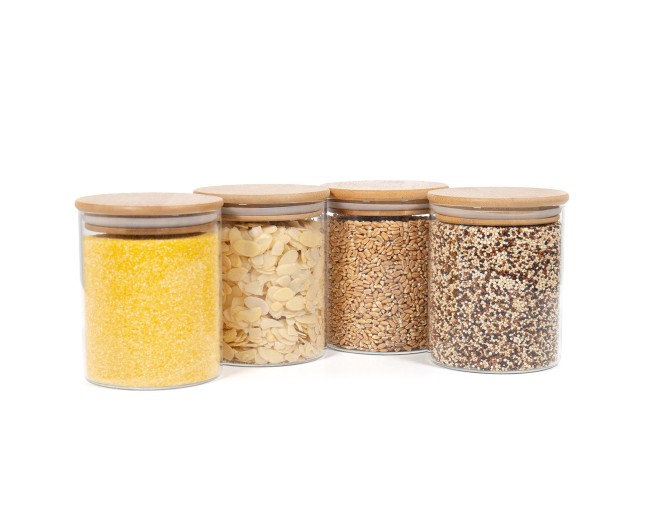 Round storage jars with bamboo lids, set of 4, 1000ml
