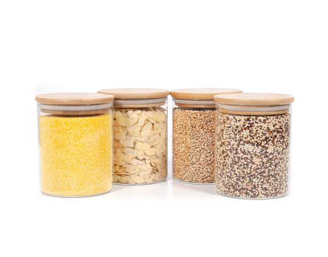 Bocaux de conservation ronds avec couvercles en bambou, lot de 4, 1000 ml