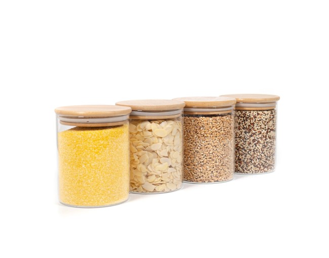 Bocaux de conservation ronds avec couvercles en bambou, lot de 4, 1000 ml