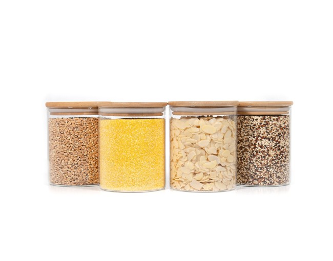 Bocaux de conservation ronds avec couvercles en bambou, lot de 4, 1000 ml