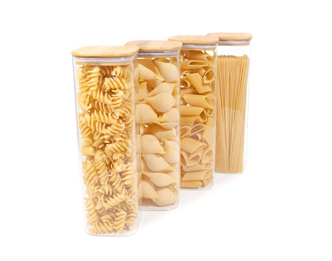 Bocaux de conservation carrés avec couvercles en bambou, lot de 4, 2400 ml