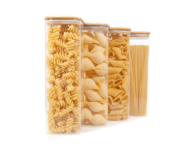 Bocaux de conservation carrés avec couvercles en bambou, lot de 4, 2400 ml