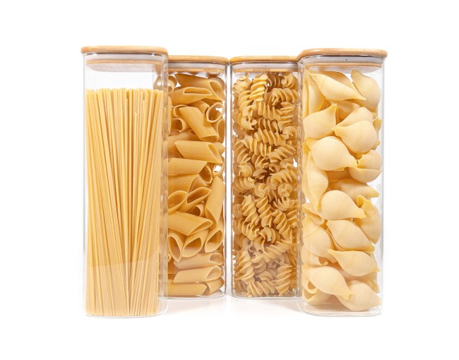 Square storage jars with bamboo lids, set of 4, 2400 ml