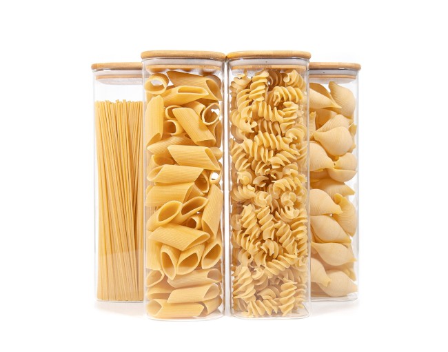 Barattoli quadrati con coperchio in bambù, set da 4, 2400 ml