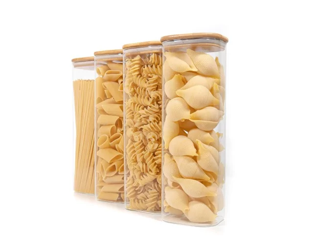 Quadratische Vorratsgläser mit Bambusdeckel 4er Set 2400ml