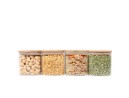 Square storage jars with bamboo lids, set of 4, 800ml