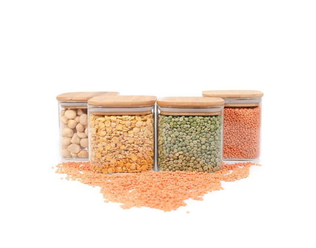 Bocaux de conservation carrés avec couvercles en bambou, lot de 4, 800 ml