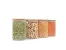 Quadratische Vorratsgläser mit Bambusdeckel 4er Set 1200ml
