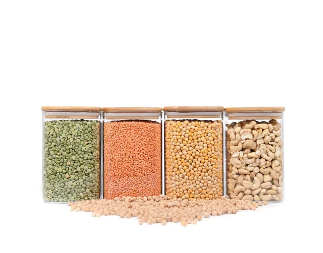 Quadratische Vorratsgläser mit Bambusdeckel 4er Set 1200ml