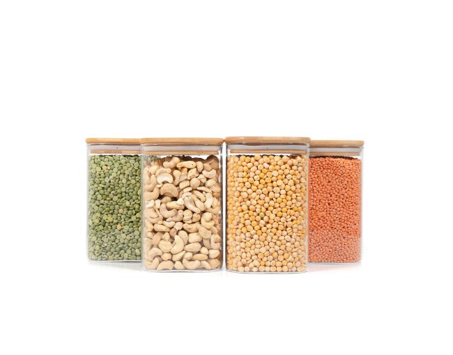 Square storage jars with bamboo lids, set of 4, 1200 ml