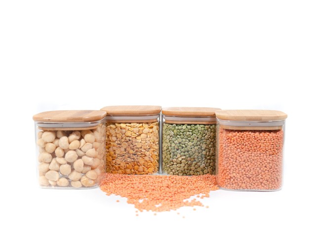 Bocaux de conservation carrés avec couvercles en bambou, lot de 4, 800 ml