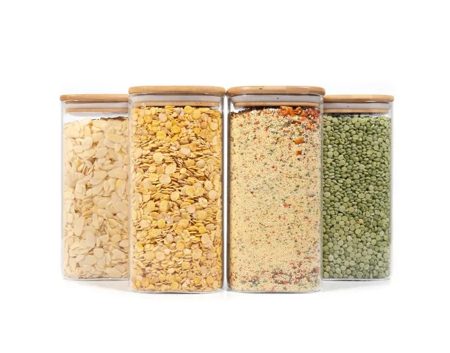 Quadratische Vorratsgläser mit Bambusdeckel 4er Set 1600ml