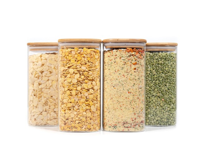 Square storage jars with bamboo lids, set of 4, 1600 ml