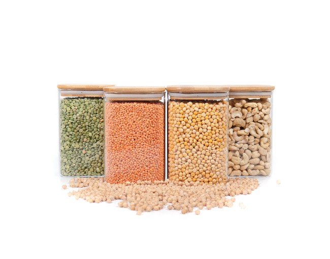 Bocaux de conservation carrés avec couvercles en bambou, lot de 4, 1200 ml