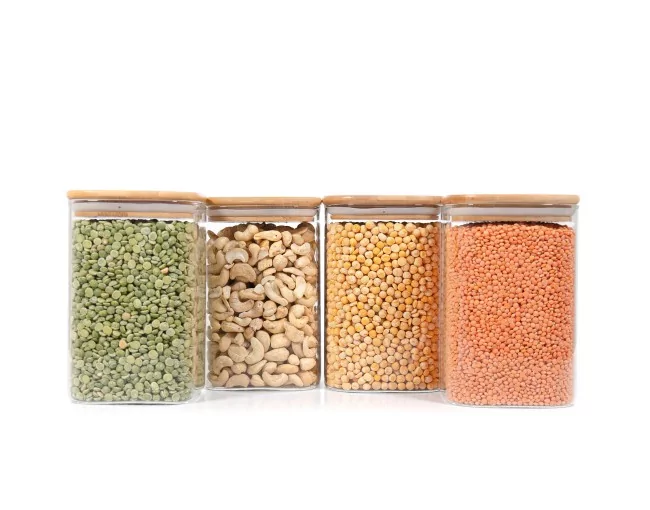 Quadratische Vorratsgläser mit Bambusdeckel 4er Set 1200ml