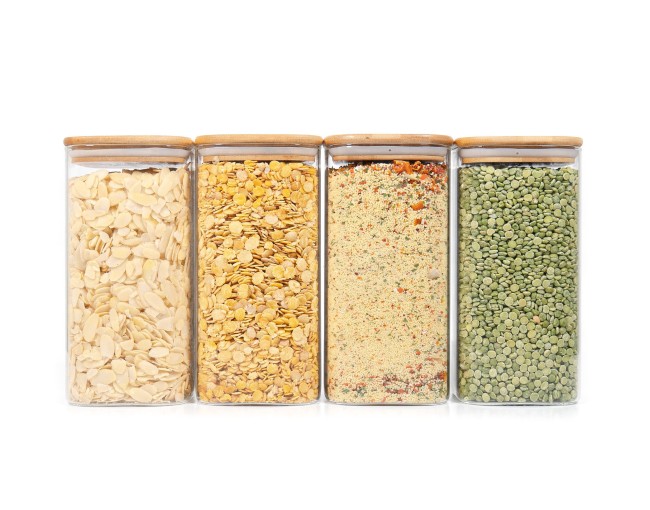 Barattoli quadrati con coperchio in bambù, set da 4, 1600 ml