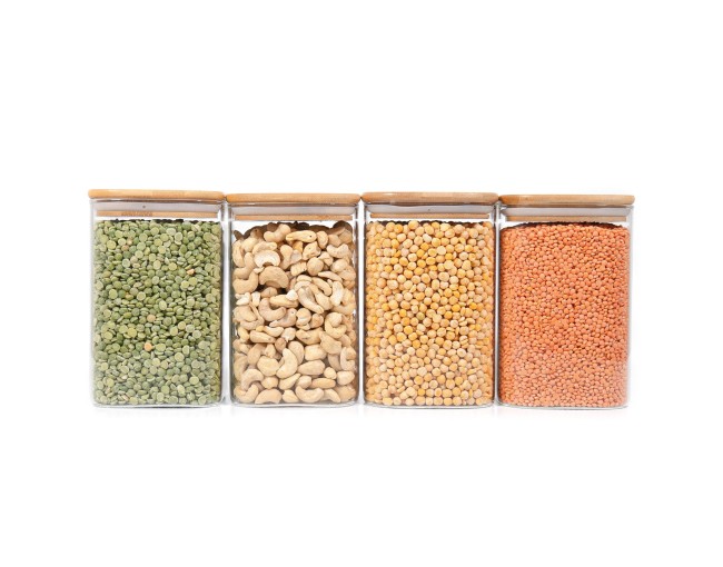 Barattoli quadrati con coperchio in bambù, set da 4, 1200 ml