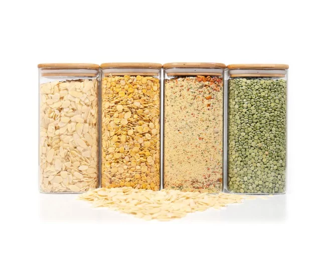 Quadratische Vorratsgläser mit Bambusdeckel 4er Set 1600ml