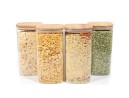 Barattoli quadrati con coperchio in bambù, set da 4, 1600 ml