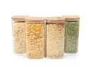 Quadratische Vorratsgläser mit Bambusdeckel 4er Set 1600ml