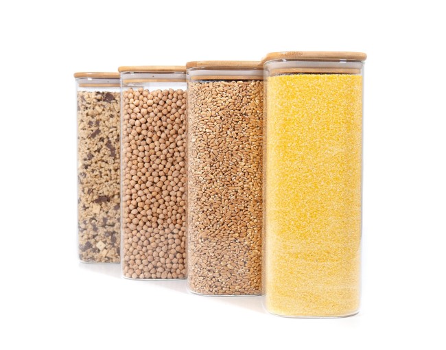 Barattoli quadrati con coperchio in bambù, set da 4, 2000 ml