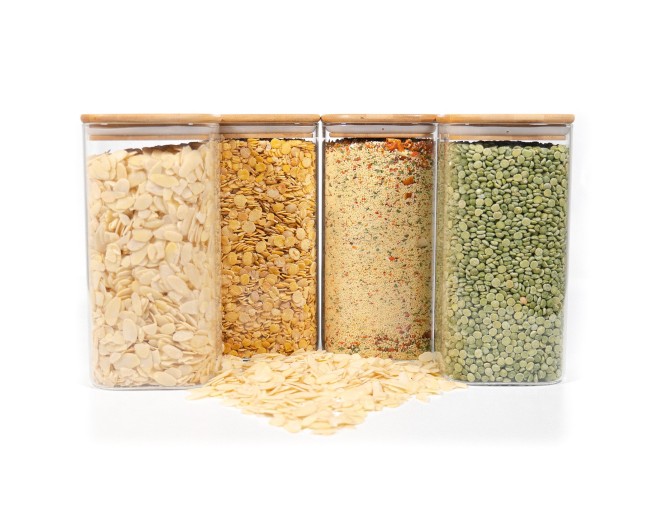 Bocaux de conservation carrés avec couvercles en bambou, lot de 4, 1600 ml