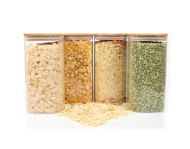 Quadratische Vorratsgläser mit Bambusdeckel 4er Set 1600ml
