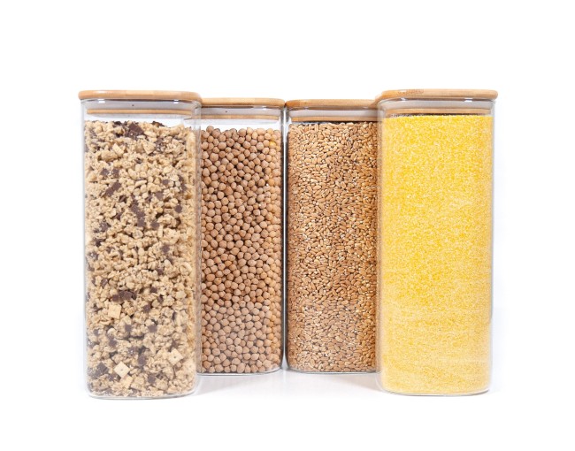 Bocaux de conservation carrés avec couvercles en bambou, lot de 4, 2000 ml