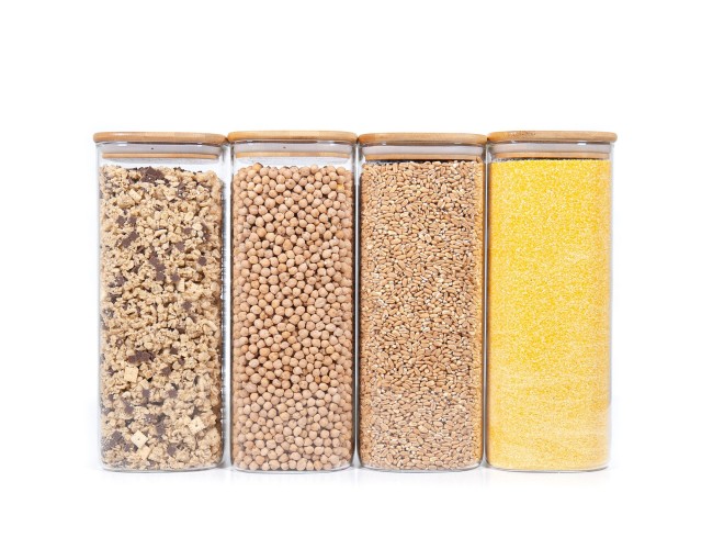 Bocaux de conservation carrés avec couvercles en bambou, lot de 4, 2000 ml